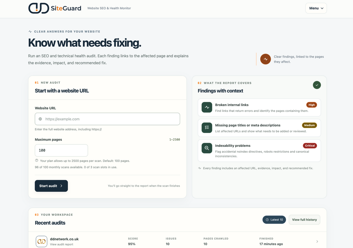 DD SiteGuard: Website Audits, SEO & Monitoring